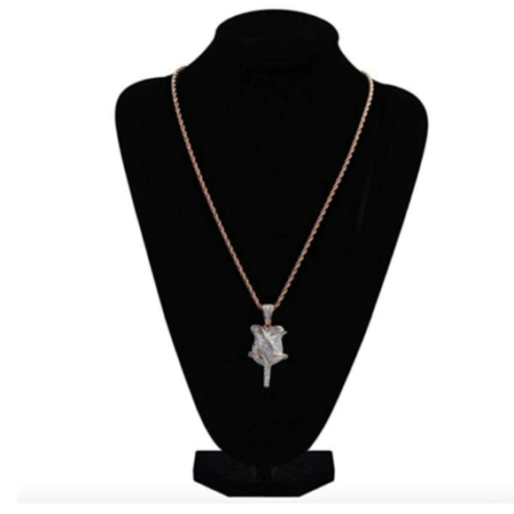 Rose Silver Diamond Rose Necklace Flower Chain - Picture 2 of 2